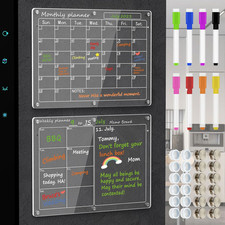 2 Pack Acrylic Magnetic Fridge Calendar 11x15 Dry Erase Planner Boards Set
