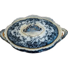 Antique china blue floral serving dish Chatsworth Late Mayers 1790 vintage rare