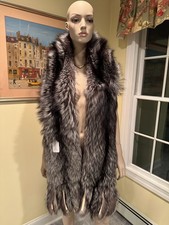 NEW 83"- 8" Gray Silver Fox Real Fur Scarf Neck Wrap Stole Old Hollywood USA