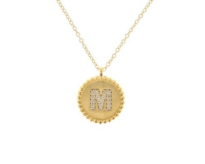 Gabriel & Co. Halskette mit Anhänger 14K Gelbgold rund M Initiale und Diamanten