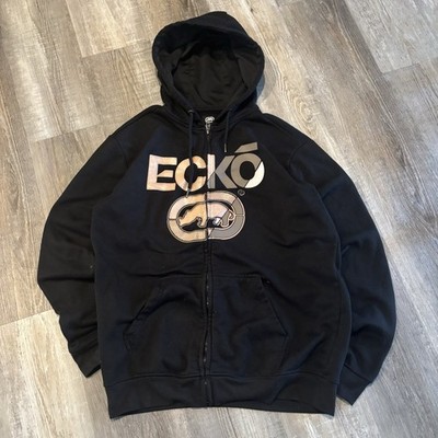 Vintage Y2K  Ecko Unltd Rhino Skate Grunge Hoodie Large Black/Gray White Zip