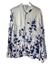 Chicos Light Knit Indigo Shadow Botanical Print Jacket Sz 1 Medium