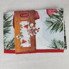 Snowman Table Runner Tapestry Christmas Holiday Pine Decor Festive 36 Inch NEW