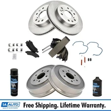 Semi Metallic Brake Pad Shoes Rotor Drum Kit w/ Hardware w/Chemicals