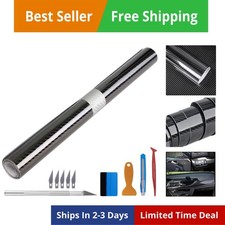 5D Gloss Black Carbon Fiber Vinyl Wrap with Air Release - Outdoor Rated for A...