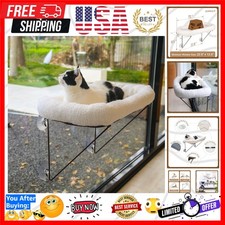 Elegant 100 Metal Cat Window Perch with Cozy Machine Washable Bed - White
