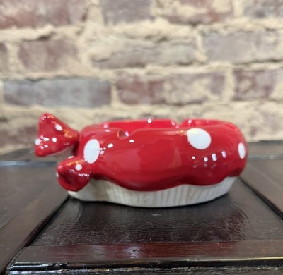 Vintage Ceramic Red Mushroom Ash Tray - Unique | Red & White ''MARIO''   6.5''x3''