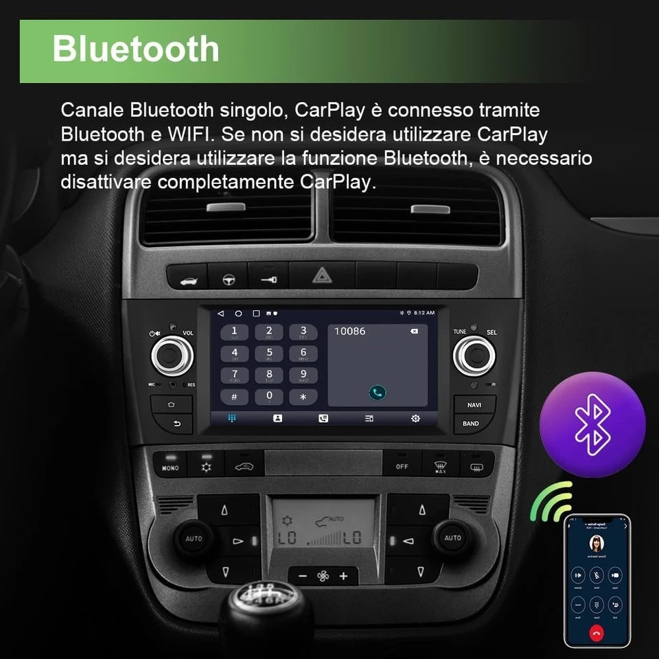 Android Autoradio 1 DIN per Fiat Grande Punto 2005-2012 Bluetooth 2+32GB WIFI - Immagine 3 di 4