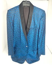 AMAZING BLUE FLOWER IRIDESCENT  TUXEDO JACKET EVENING STAGE COSTUME FLASH FORMAL