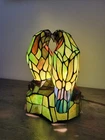 Vtg Tiffany Style Stained Glass Love Birds Parrots Table Lamp 12" - Missing Beak