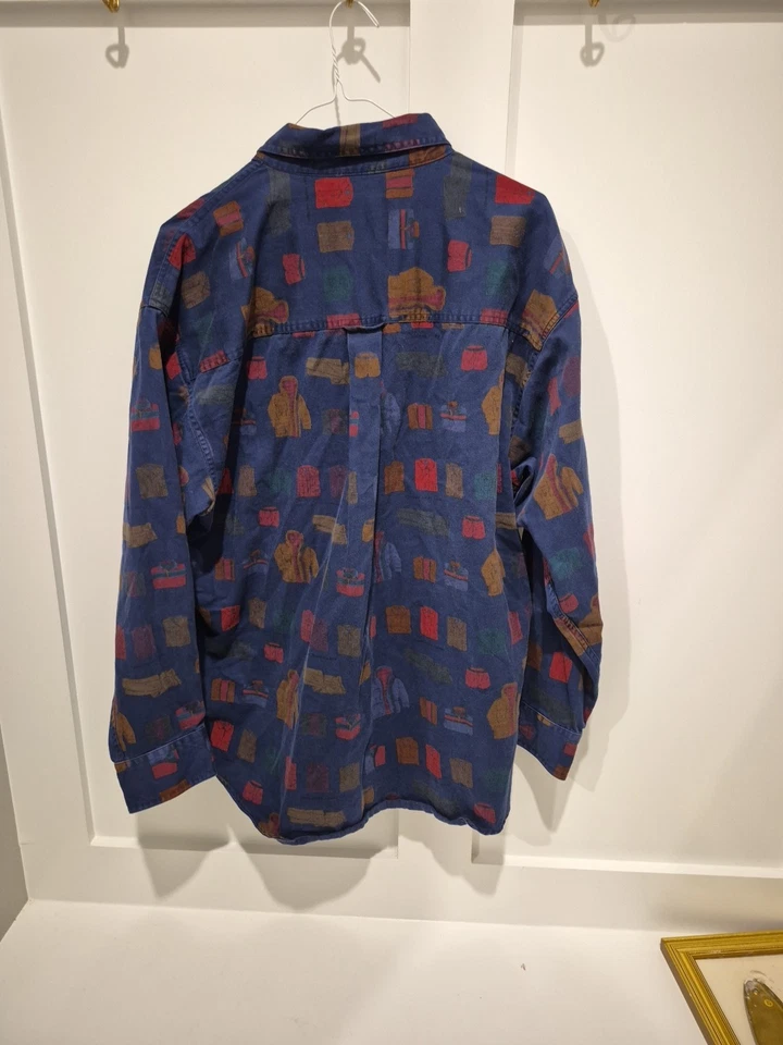 RARE VINTAGE POLO RALPH LAUREN CHAPS ALL OVER PRINT BUTTON DOWN SHIRT NAVY XL - Image 4 of 4