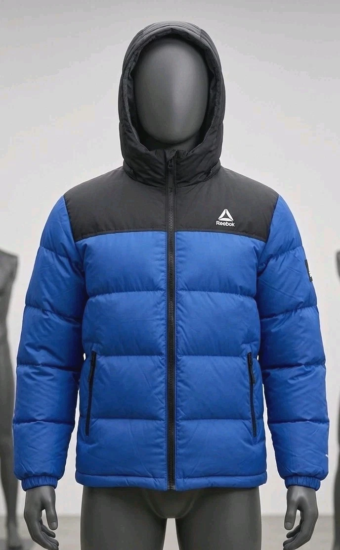 Reebok Jacket Mens M Medium Insulated Puffer Winter Snow Hooded Blue Coat