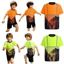 Boys Tops Running Shirts Pullover T-Shirts Fitness Short Sleeve Hiking Safety