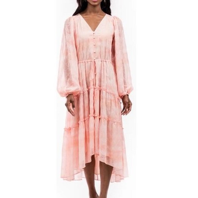 Rachel Parcell Pink Angel Cloudy Sky Hi-Lo Eyelet Midi Dress size M Long sleeve