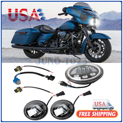 For Yamaha Road Star Silverado XV1600 7'' LED Headlight + 4.5'' Fog Passing Lights