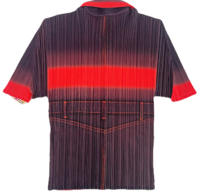 ISSEY MIYAKE Black And Red Unused Pleats Please Denim Shirt Size 3