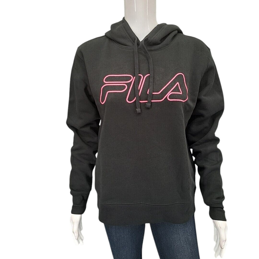 Felpa donna con cappuccio Fila taglia piccola nera maniche lunghe trendy pullover tutti i giorni