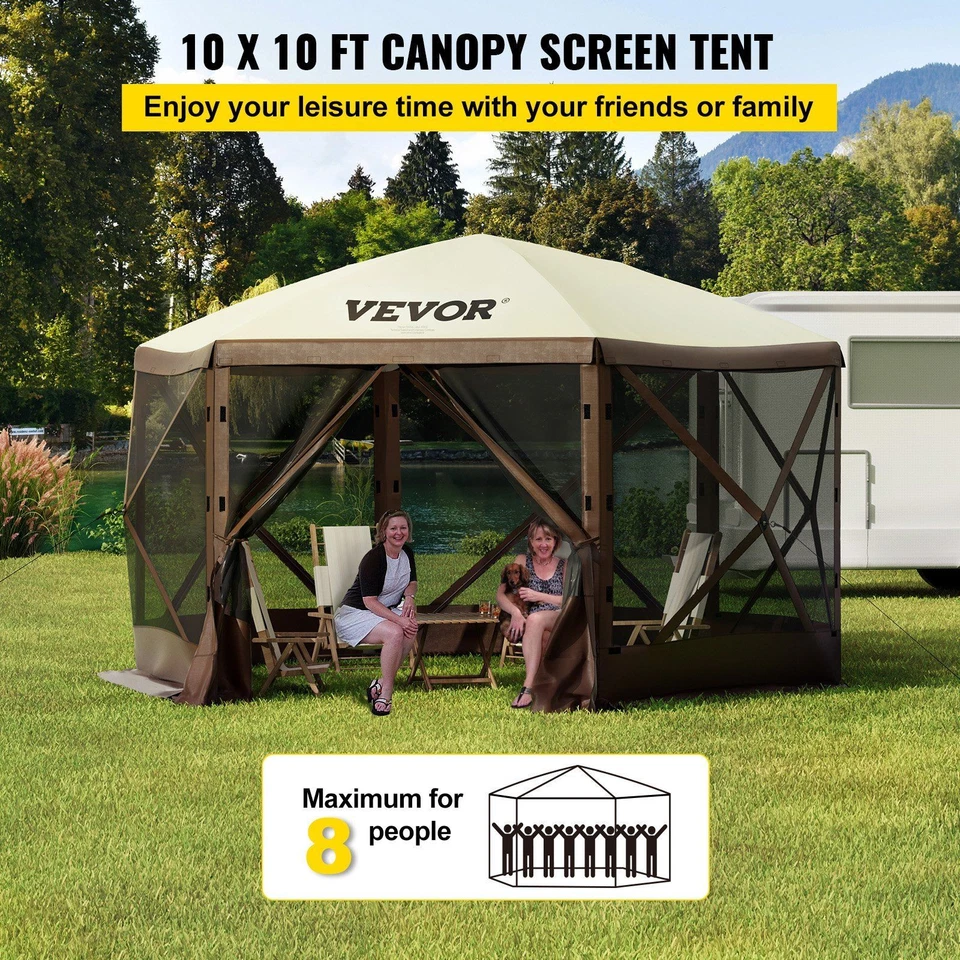 Carpa gazebo emergente de camping de 10'x10' 6 lados con ventana de malla para acampar 8 personas Foto 3 de 4