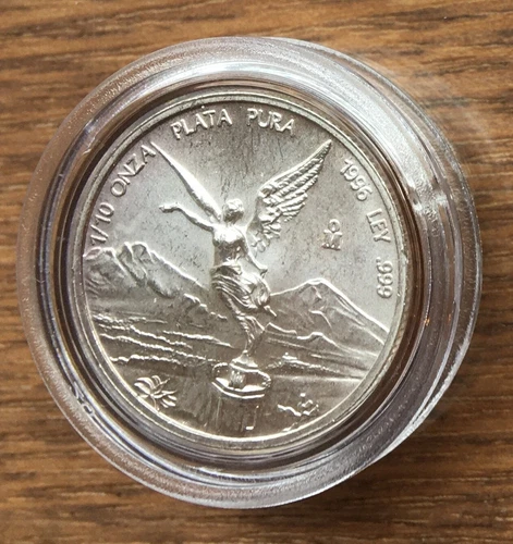 ME96/10 MEXICO 1996 1/10 ONZA 1/10 OZ SILVER BU UNC MINT LIBERTAD - WINGED ANGEL