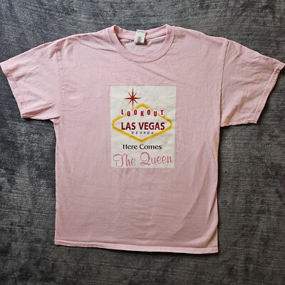 Las Vegas Womens Shirt Large Pink Short Sleeve Casual The Queen Cotton