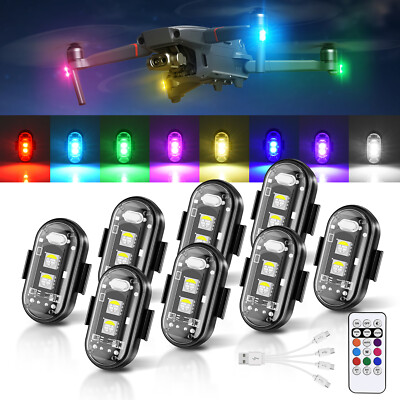 8PCS Wireless LED Strobe Light RGB 8 Colors Rechargeable Flashing Lamp Car Bikes