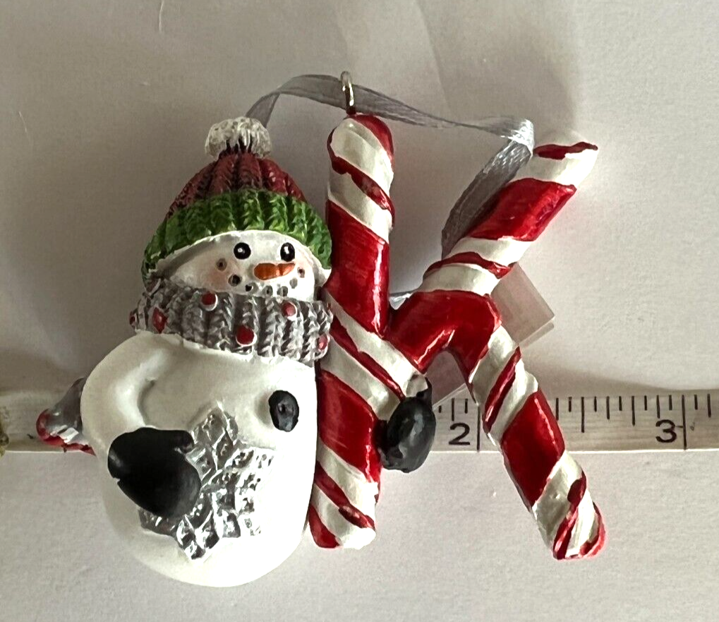 Ganz Resin Snowman w/Striped Monogram Candy Cane Initial Christmas