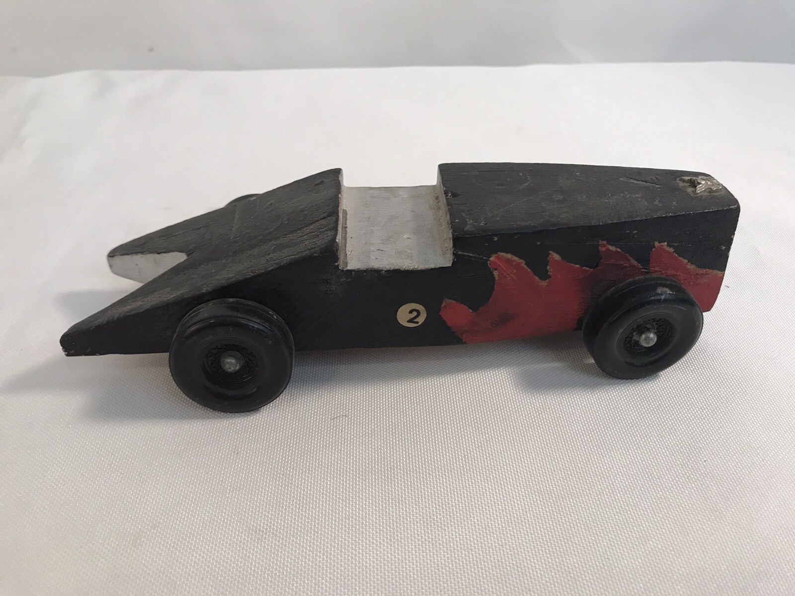 Vintage BSA Cub Scouts Pinewood Derby Race Car Flames 1970s Folk Art Hand Made