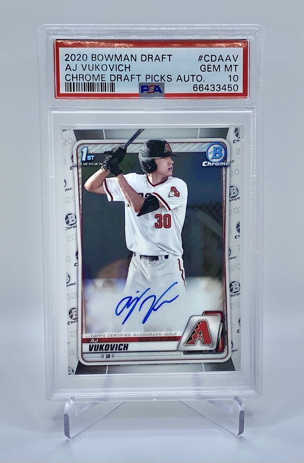 PSA 10 AJ Vukovich 2020 Bowman Draft Chrome 1st Auto RC #CDA-AV – Gem Mint