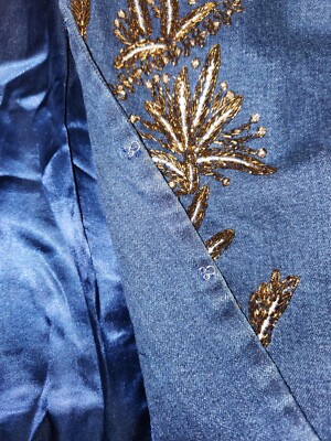 Lew Magram Embroidered Beaded Dark Denim Blazer & Denim Pants Set