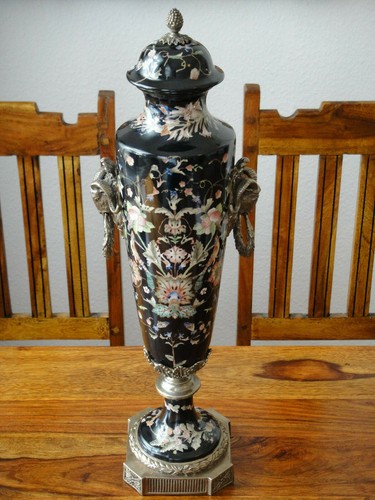 Deckelvase Porzellan Bronze Prunkvase Antik Barock Luxus Vase Urne Pokal Widder - Bild 3 von 8