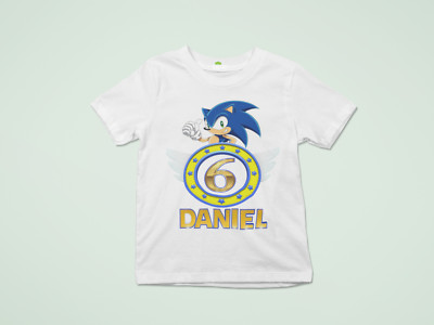 Racing Sonic the Hedgehog Geburtstag Personalisiert Alter Name Kinder T-Shirt