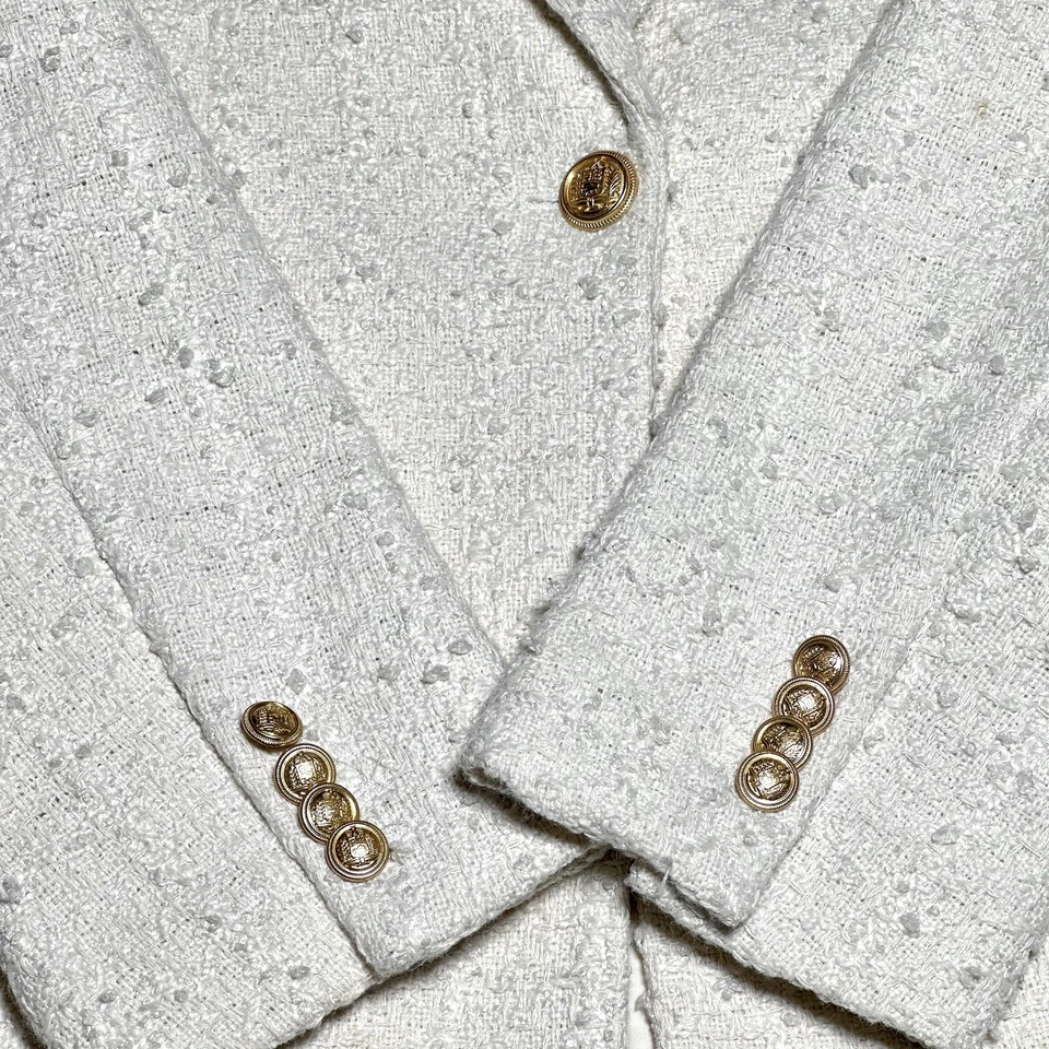 Блейзер женский H&M цвета слоновой кости белый букл текстурированное плетение золотая кнопка размер маленький - Изображение 3 из 4
