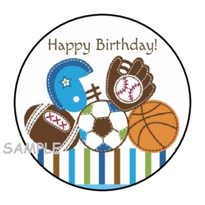 30 HAPPY BIRTHDAY SPORTS ENVELOPE SEALS LABELS STICKERS 1.5'' ROUND PARTY FAVORS