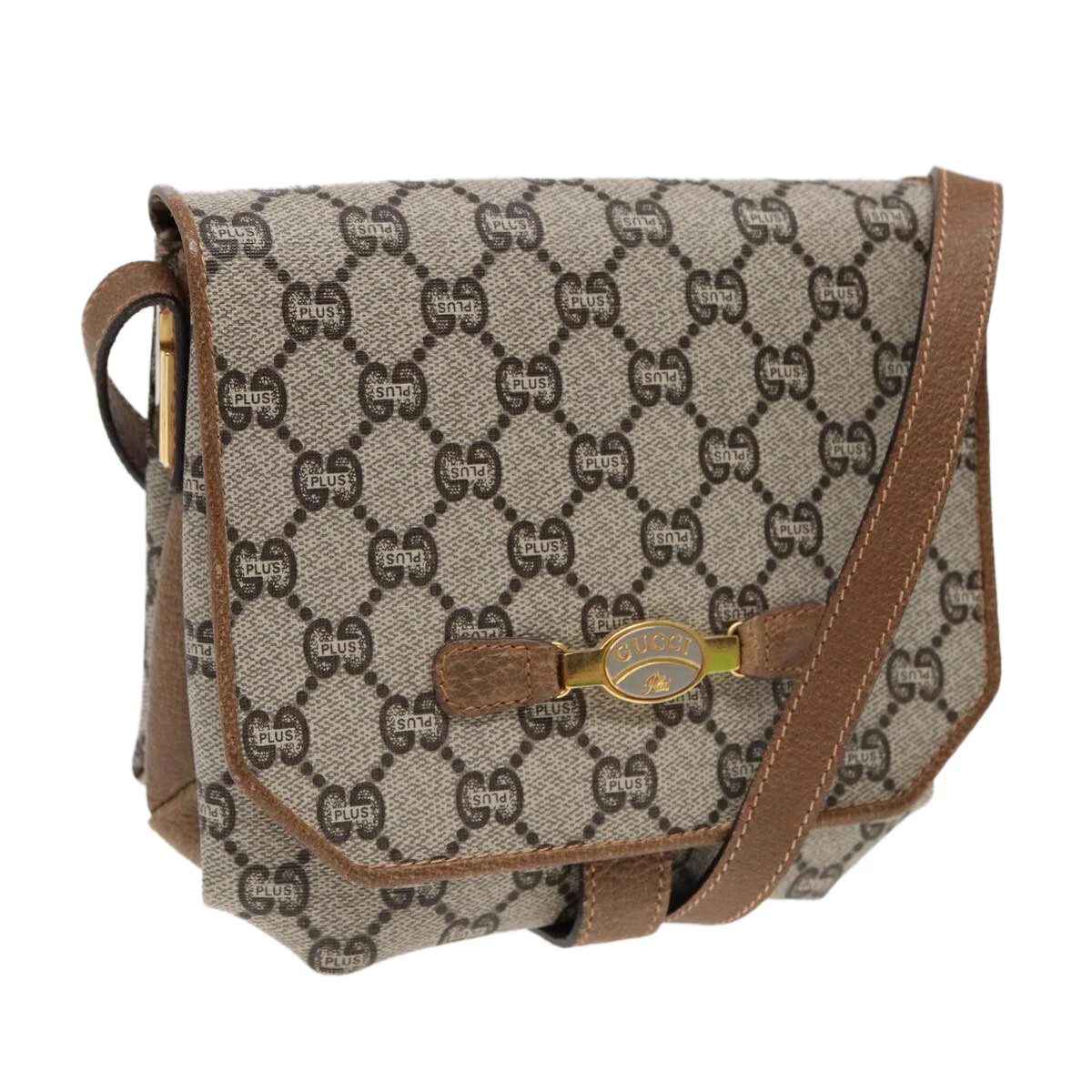 Sac bandoulière GUCCI GG Plus Supreme PVC beige or authentique ep5678
