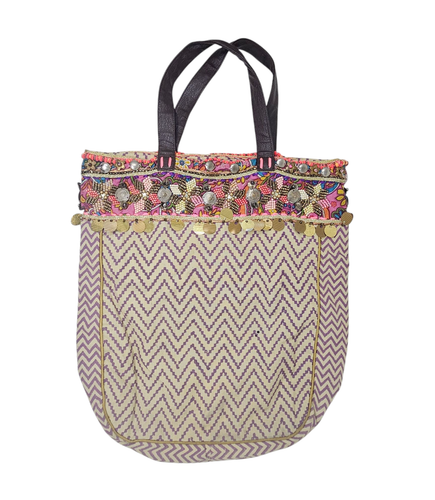 Anthropologie JASPER & JEERA Boho Tote Bag Double Strap Beads Leather Straps - Picture 3 of 8
