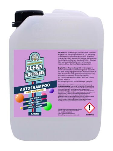 CLEANEXTREME Autoshampoo mit Wachs BUBBLEGUM Konzentrat 2,3 L Auto Glanz Wäsche - Afbeelding 1 van 8