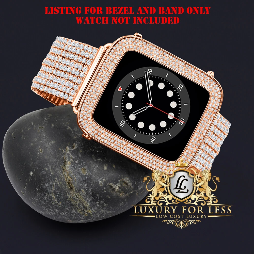 Micro Pave Rose Gold Tone Apple Watch Custom Bezel Band Combo