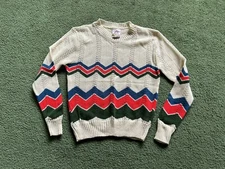 Vintage Kids Playmore Alrilan Monsanto White Stag Acrylic Striped Girls Sweater