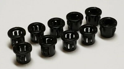 SET OF 10 NYLON BLACK SNAP-IN LAMP CORD BUSHINGS 3/8" DIAMETER NEW 50216J