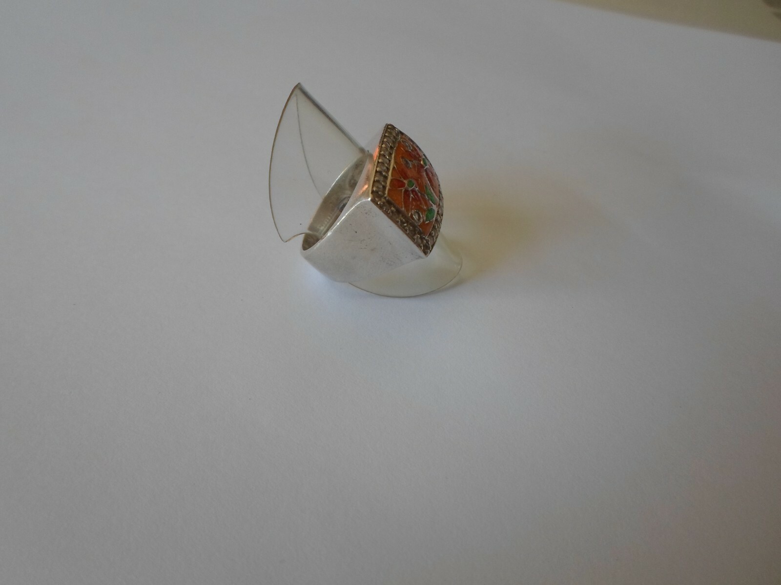 solid silver ring, knight, floral paint, zirconiu… - image 7