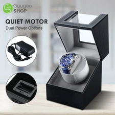 Leather Automatic Rotation Watch Winder Single Storage Display Case Silent Motor