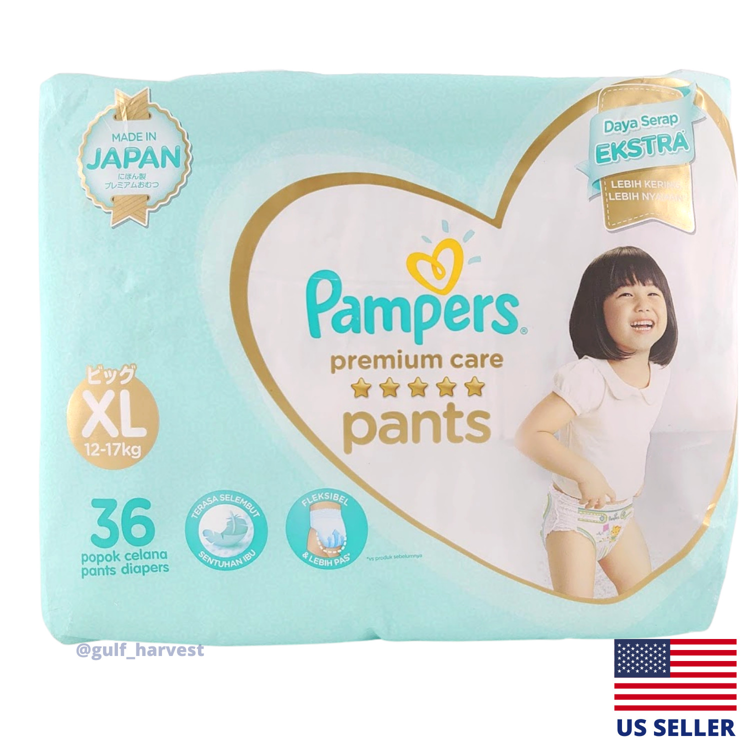 Pampers Premium Care Pants 36 Pack Diapers, Size XL (Made in JAPAN) IDN Import
