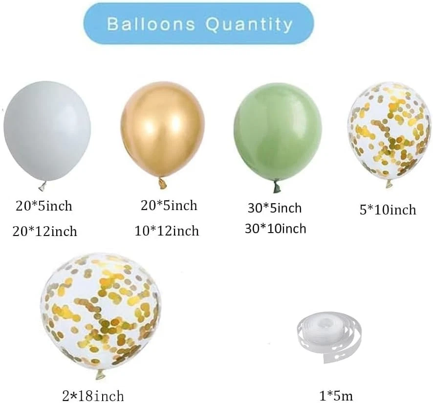 137PCS Sage Green Balloon Garland Arch Kit White Gold Confetti Balloons Retro Gr - Image 2 of 4