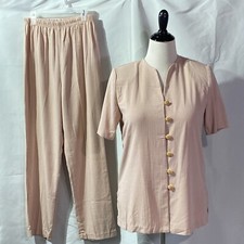 Pale Pink Pants Blouse VTG size 10P Two Twenty Button USA Petite Pantsuit Set