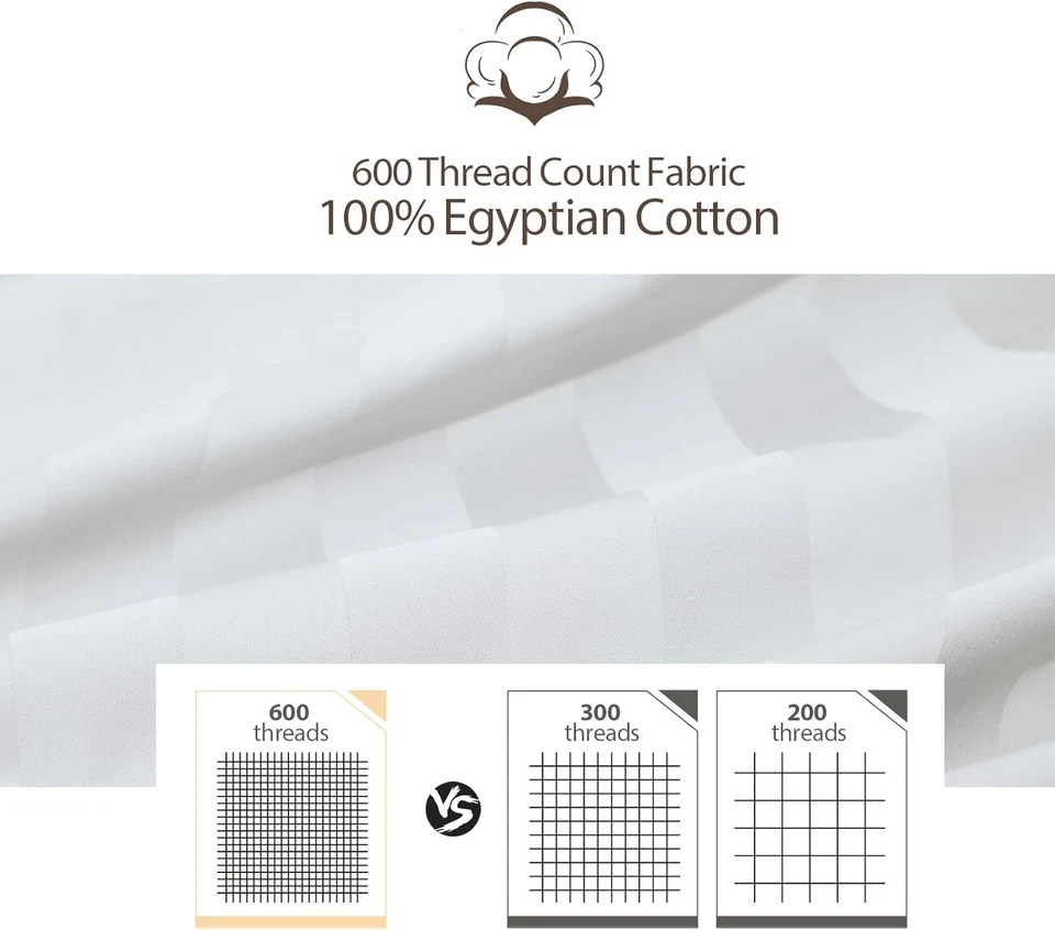 California King Size Striped Fitted Sheet Only White Color, 100% Egyptian Cotton - Image 3 of 4