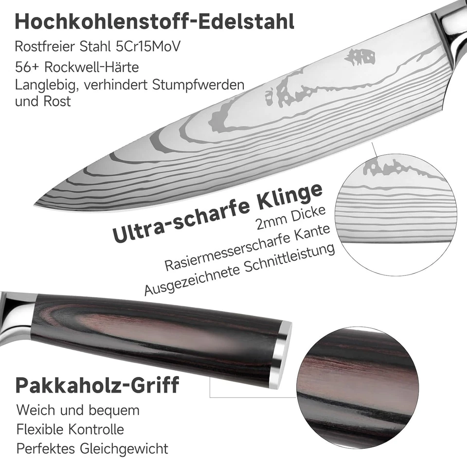Messerset 5-teilig Edelstahl Küchenmesser Ergonomisch Profi Kochmesser C48 - Bild 2 von 4