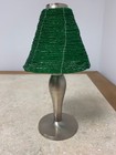 Pottery Barn Candle Holder Lamp Green Beaded Shade Silver Base — photo 2