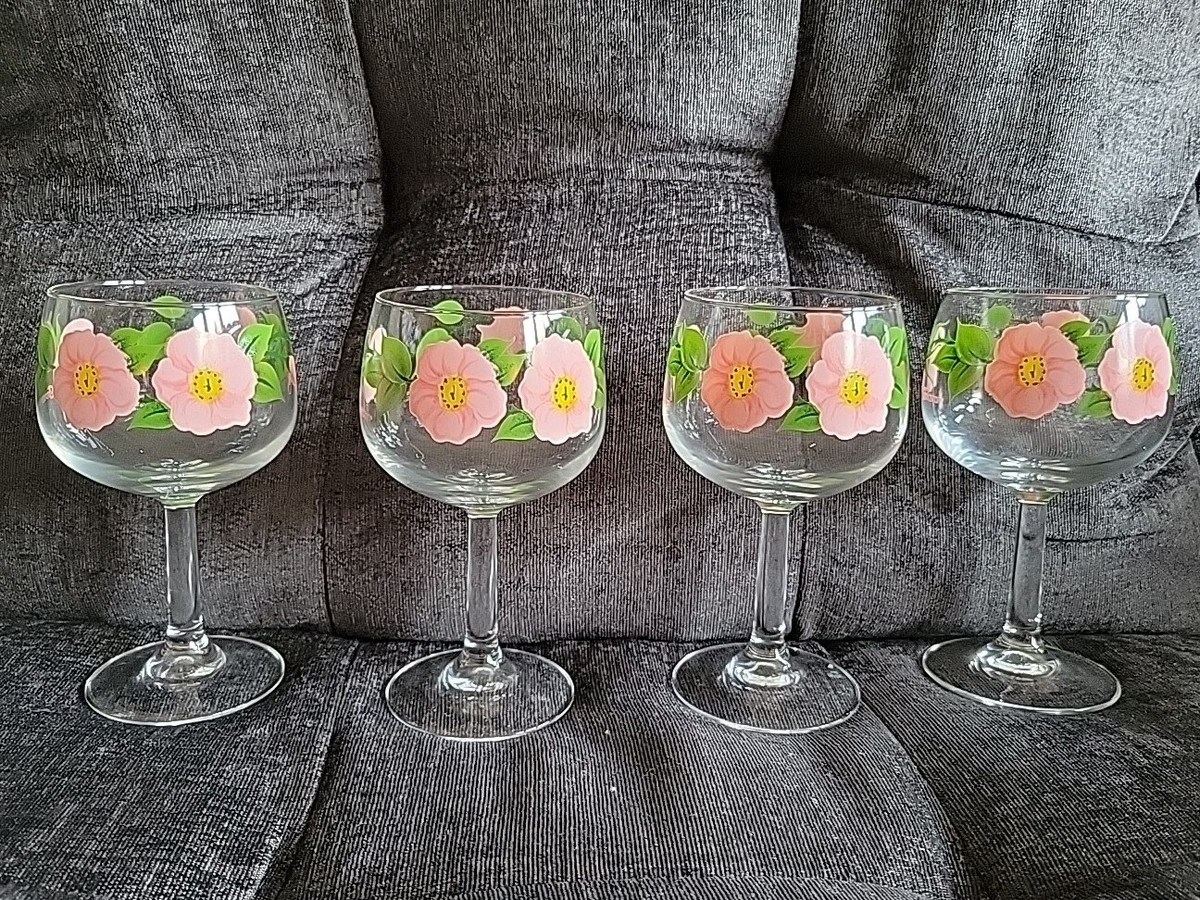 Vintage Set Of Franciscan Desert Rose Wine/Water Stemmed Glasses Goblets  Bar