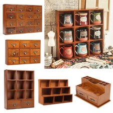 Small Cabinet Storage Box Shelf Drawer Chest Vintage Wood Desktop Wall Furniture
