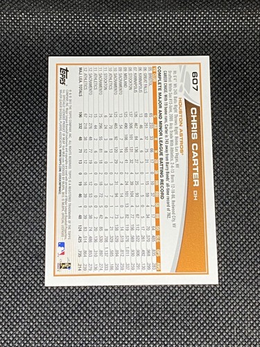 Chris Carter Houston Astros Signed Auto 2013 Topps Card #607 ~ COA - Picture 2 of 3